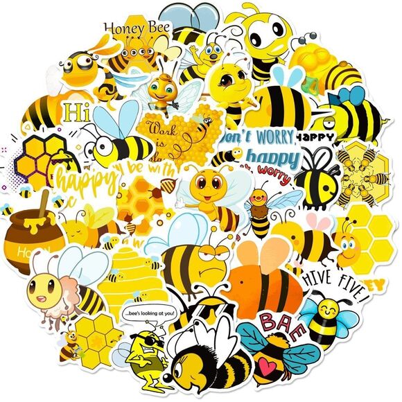 (50 pcs) Honey Bee Stickers Vinyl Stickers for Laptop Water Bottle Scrap… - Picture 1 of 8